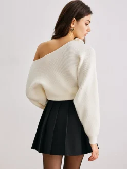 3D Flower Cold-Shoulder Sweater