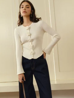 3D Flower Lettuce Trim Cardigan