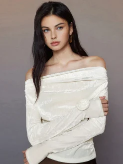 3D Flower Off-Shoulder Jersey Top