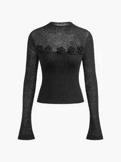 3D Flower Panel Soft Knit Top