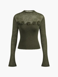 3D Flower Panel Soft Knit Top