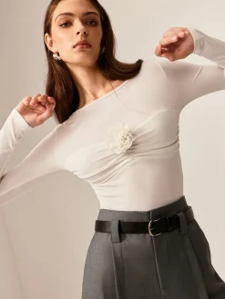 3D Flower Pleated Long Sleeve T-Shirt