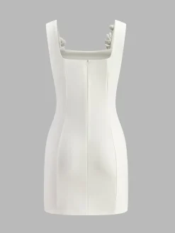 3D Flower Zipper Strappy Short Dress