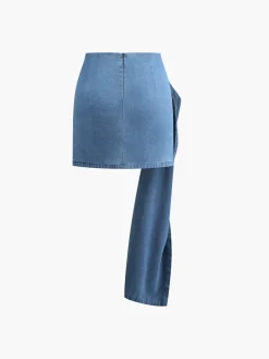 3D Rose Flower Denim A Line Short Skirt
