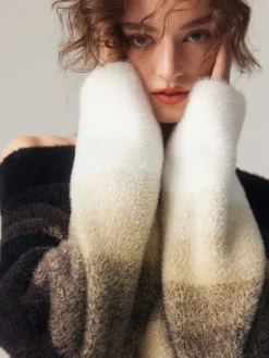 Dawn Ombre Fuzzy Off Shoulder Crop Sweater