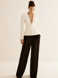Deep V-Neck Button Slim Blazer