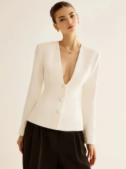 Deep V-Neck Button Slim Blazer