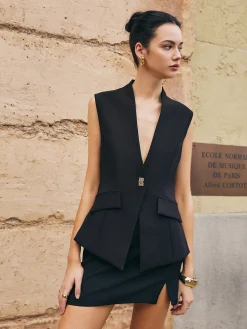 Deep V-Neck Button Slim Vest