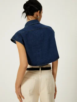 Denim Pockets Turn Down Collar Vest