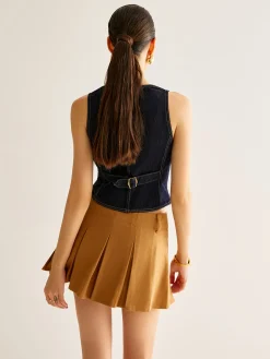 Denim Vest With Back Belt