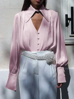 Detachable Collar Button Down Pinstripe Shirt