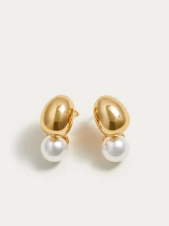 Detachable-Peal Golden Bean Stud Earrings