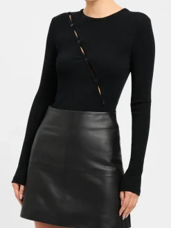 Diagonal Buttoned Keyhole Long Sleeve Top