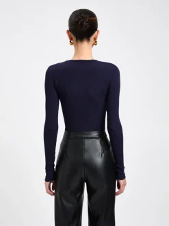 Diagonal Buttoned Keyhole Long Sleeve Top