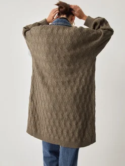 Diamond Stitch Knitting Longline Cardigan