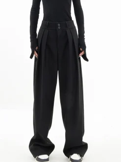Double Buttons Wide Leg Dress Pants
