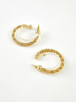 Double Layer Pearl Hoop Earrings