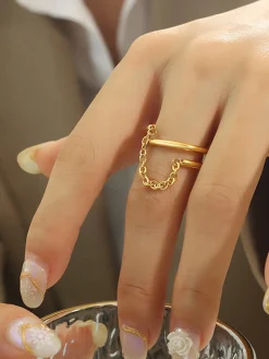 Double Layered Chain Decor Ring