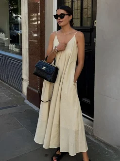 Double Layers V-neck Long Dress