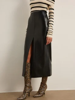 Double Sided Split Faux Leather Skirt