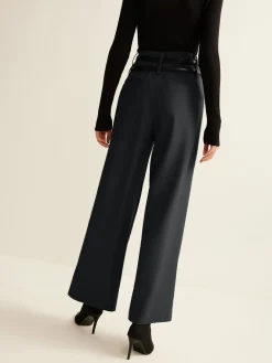 Double-Belt Pleated Straight Pants