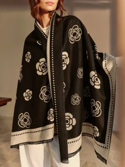 Double-Sided Camellia Tassel Scarf