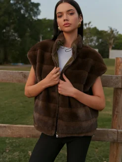 Double-Sided Drawstring Zipper Minky Vest
