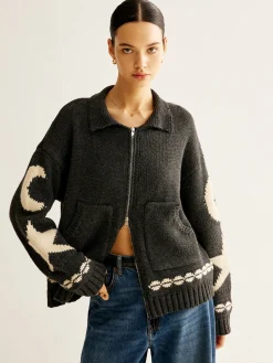 Double-Zip Pockets Lapel Cardigan