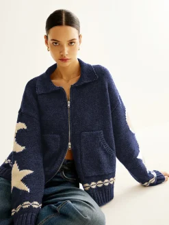 Double-Zip Pockets Lapel Cardigan