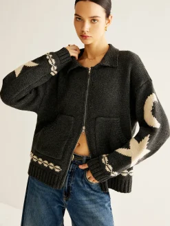 Double-Zip Pockets Lapel Cardigan