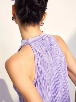 Draped Halter Pleated Short Dress