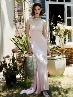 Drawstring Backless Lace Up Long Dress