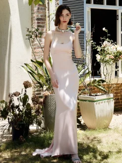 Drawstring Backless Lace Up Long Dress