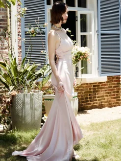 Drawstring Backless Lace Up Long Dress