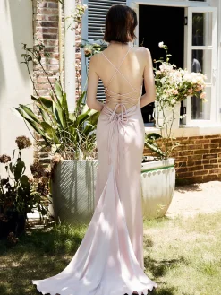 Drawstring Backless Lace Up Long Dress
