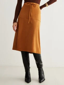 Drawstring Back-Zipper Suede Skirt