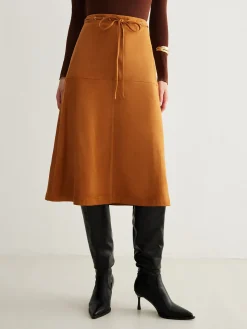 Drawstring Back-Zipper Suede Skirt