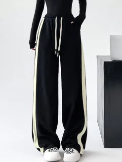 Drawstring Contrast Trim Wide Leg Sweatpants
