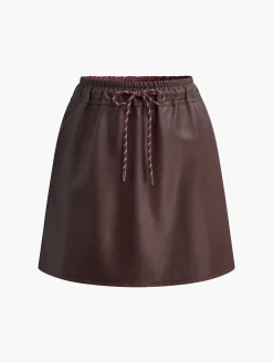 Drawstring Faux Leather Skirt