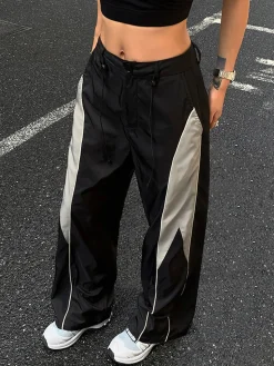 Drawstring Patchwork Baggy Pants