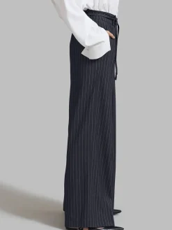 Drawstring Pinstripe Wide-Leg Pants
