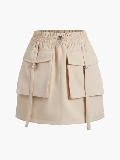 Drawstring Pockets Cargo Mini Skirt