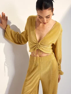 Drawstring Puff Sleeve Pants Set
