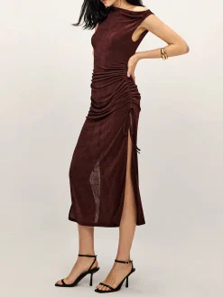 Drawstring Split Tank Midi Dress