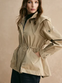 Drawstring Waist Zipper Trench Coat