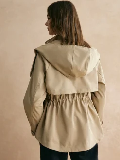 Drawstring Waist Zipper Trench Coat