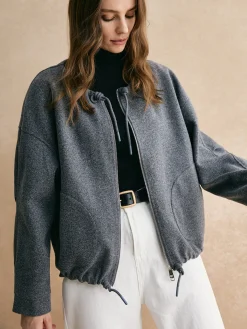 Drawstring Zipper Loose Jacket