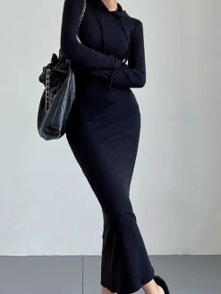 Drop Shoulder Drawstring Hooded Dress