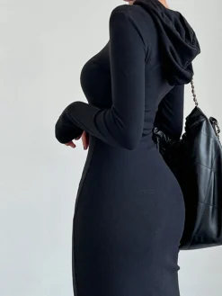 Drop Shoulder Drawstring Hooded Dress