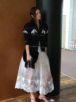 Elastic Waist Lined Lace Skirt